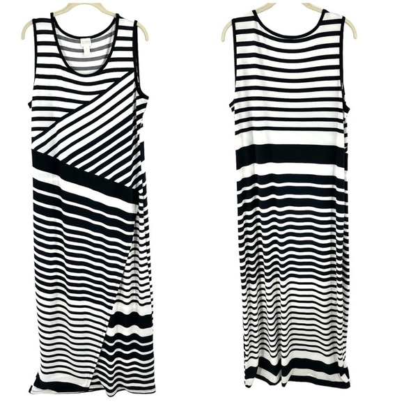 Chicos Collection Size 2 US 12 Large Knit Kit Diagonal Striped Maxi Dress Slinky - Picture 1 of 12